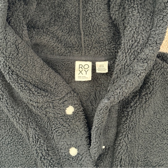 ROXY Black Sherpa Fleece Hoodie Pullover Snap Neck Cozy Womens Small - Picture 7 of 9